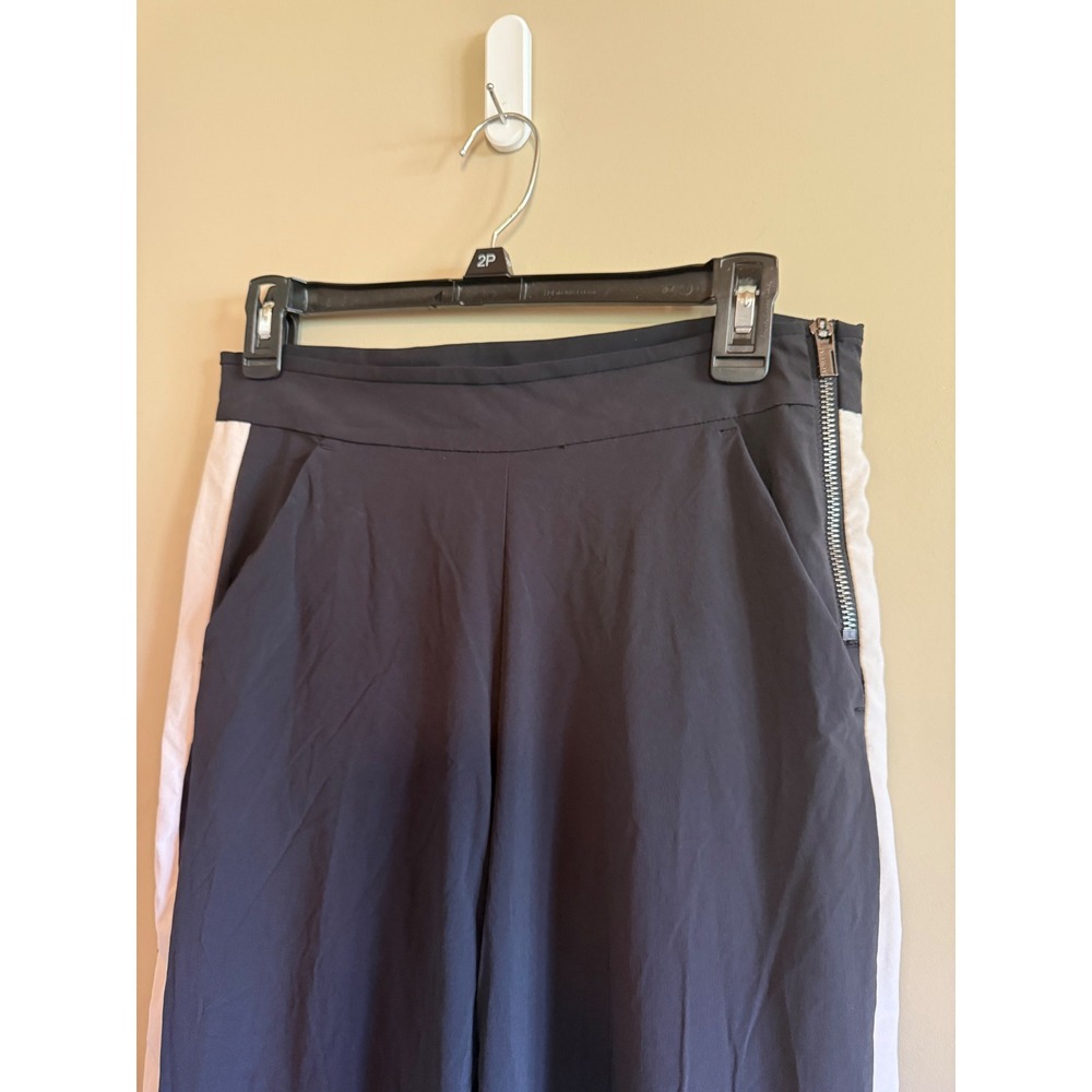 Athleta Black White Stripe Wide Leg Snap Hem Pants Side Zip Women 4 - Picture 2 of 6